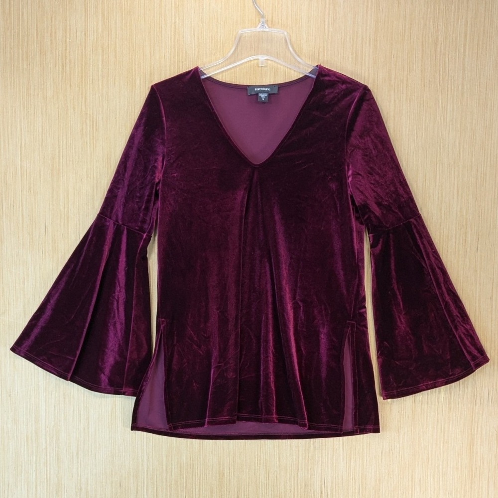 Karen Kane Whimsygoth Witchy Vamp Velvet Bell Sleeve Top Size S Purple V-Neck